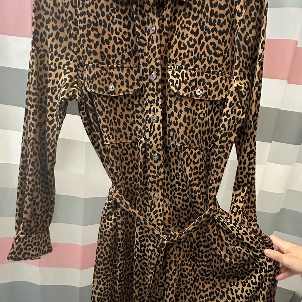 Lands' End Brown Black Ruffled Tie Front Dress